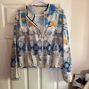 Floral Blue & Cream Patterned Zip-Up Hoodie